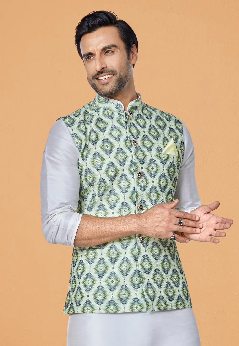 Green Polyester Nehru Jacket 286800