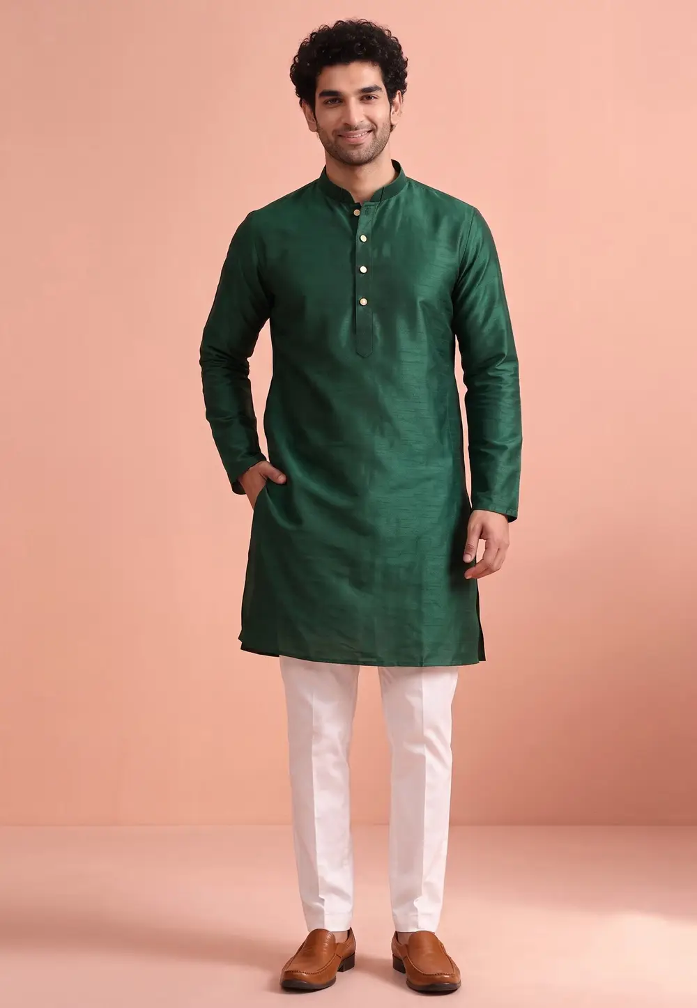 Green Raw Silk Kurta Pajama 332387