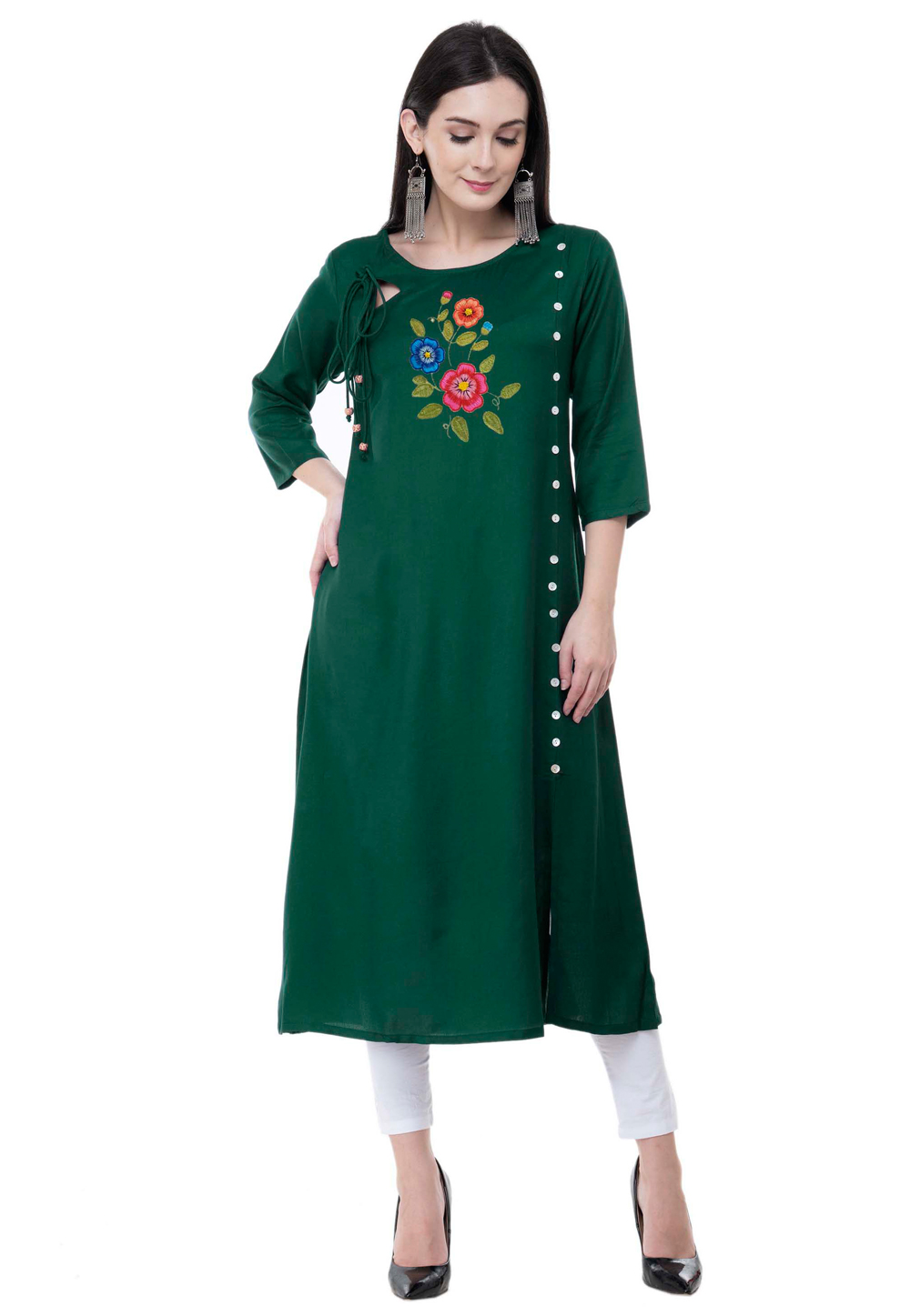 Green Rayon Kurta Set With Legging 306783