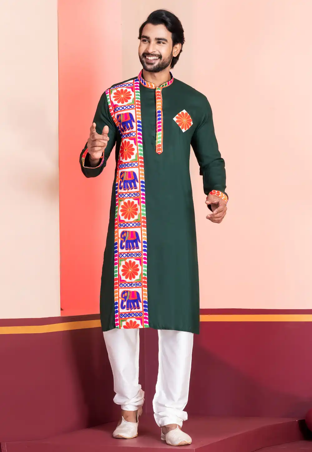 Green Rayon Navratri Kurta Pajama 315570