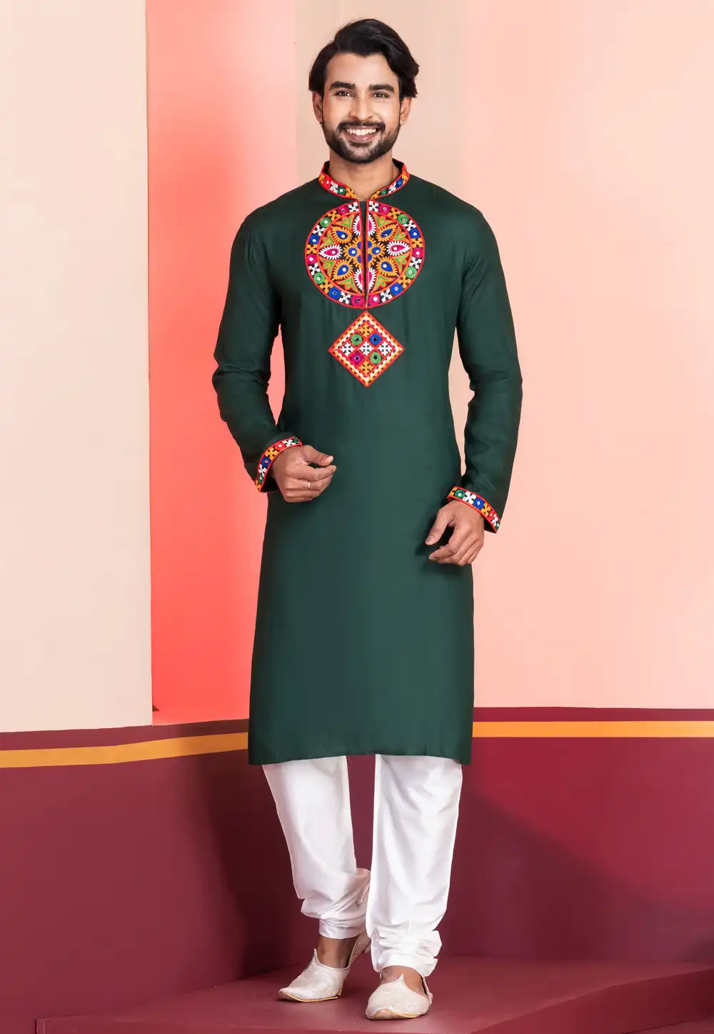 Green Rayon Navratri Kurta Pajama 315585