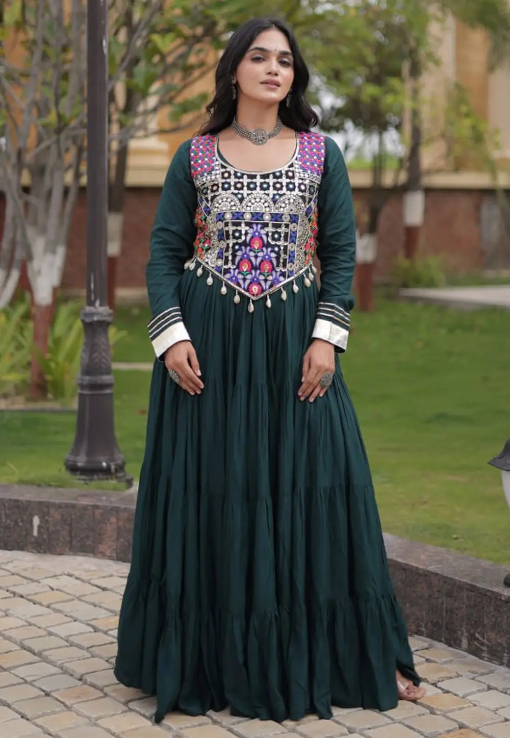 Green Rayon Navratri Wear Gown 335197