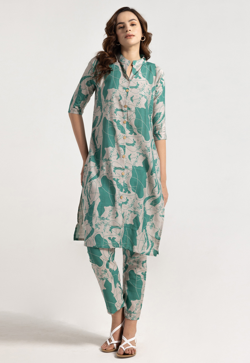 Green Rayon Printed Co-Ords Set 311317