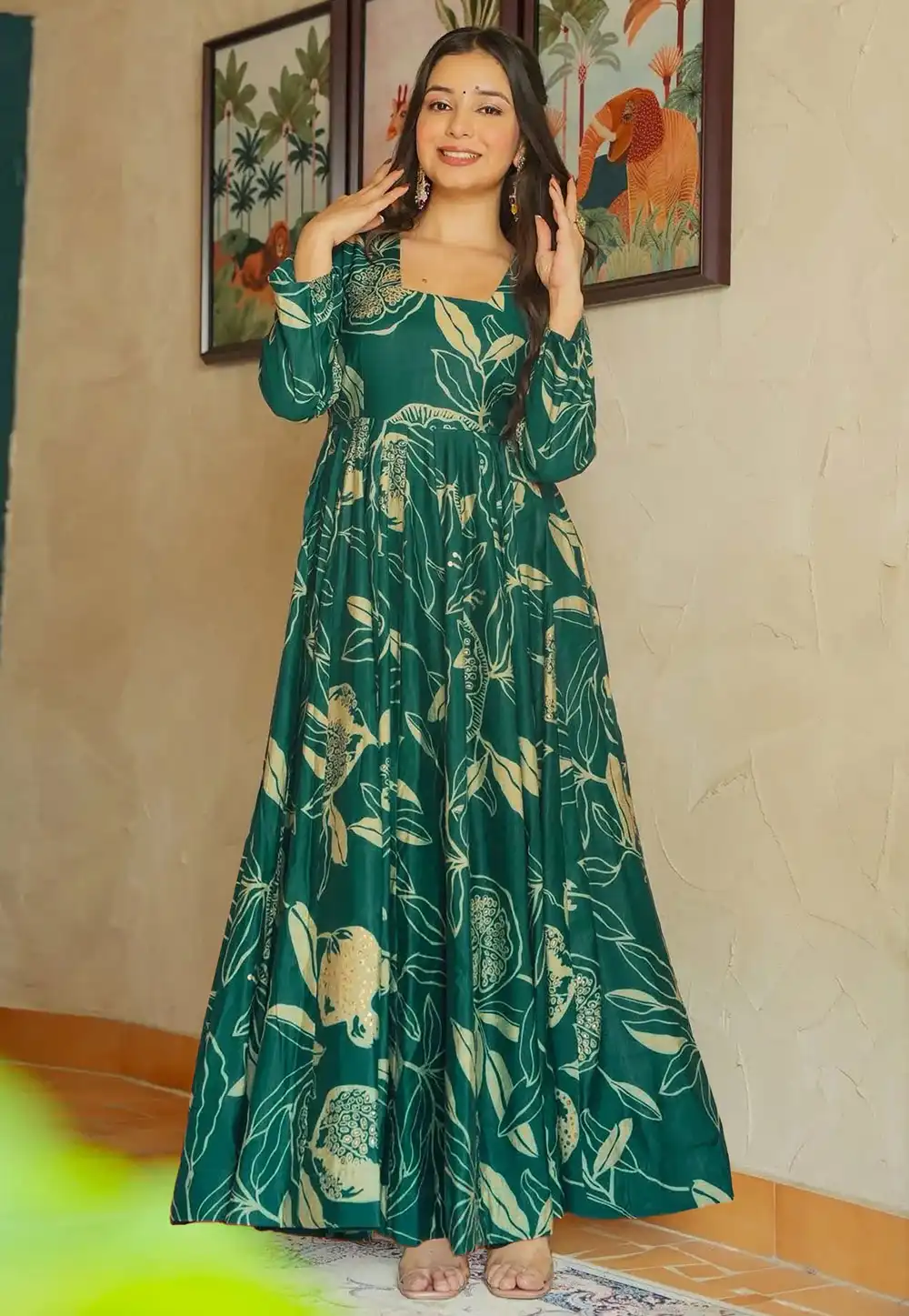 Green Rayon Printed Gown 319885