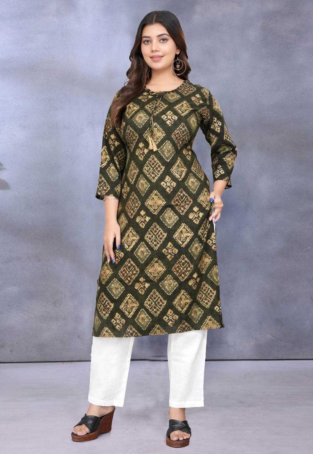 Green Rayon Printed Long Tunic 312626
