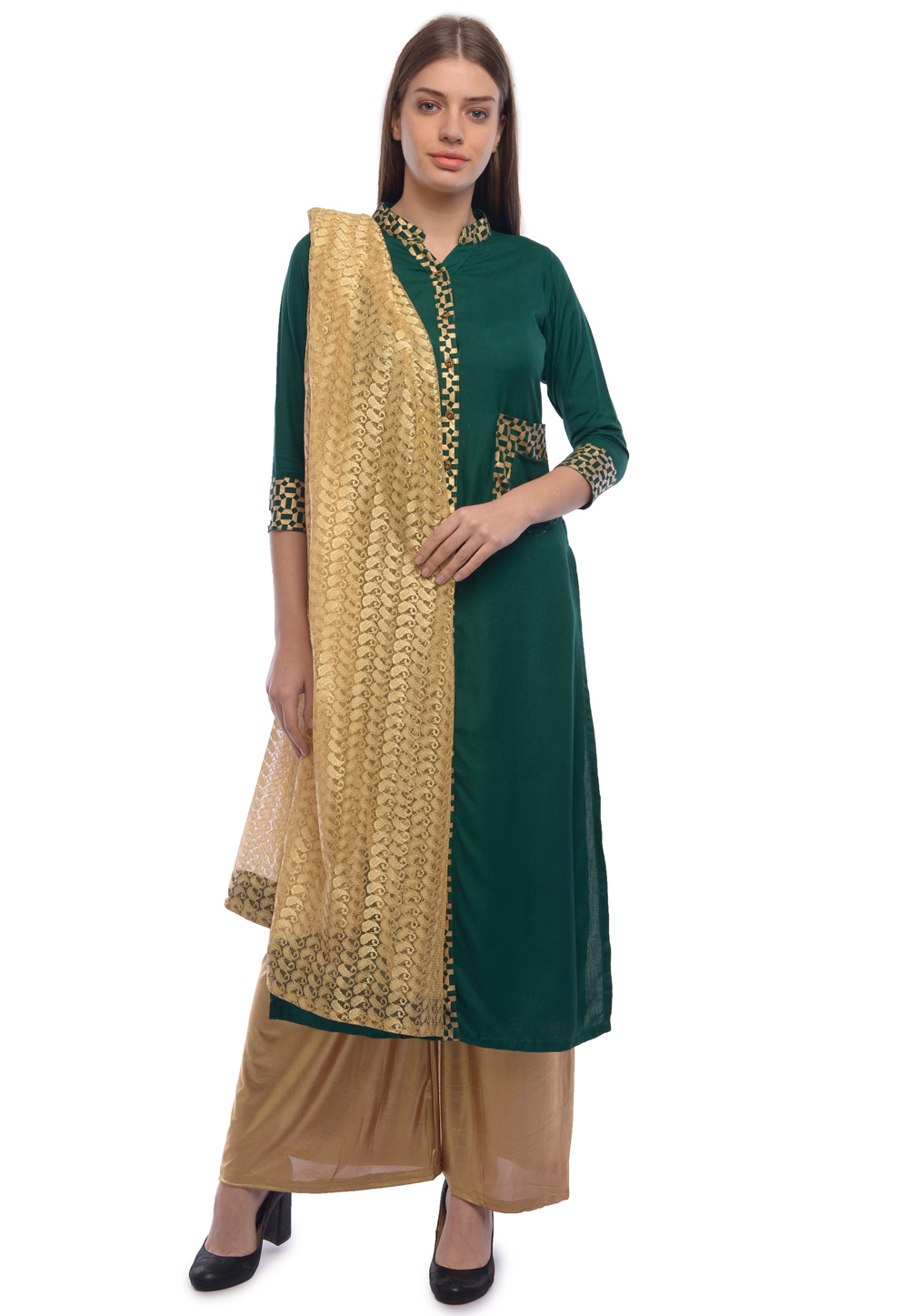 Green Rayon Readymade Pakistani Suit 322163