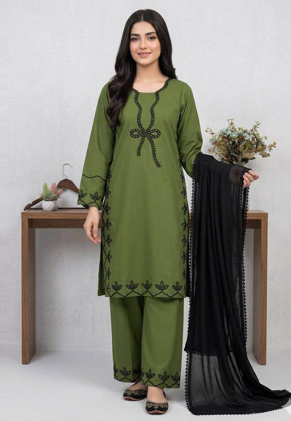 Green Rayon Readymade Palazzo Suit 329632