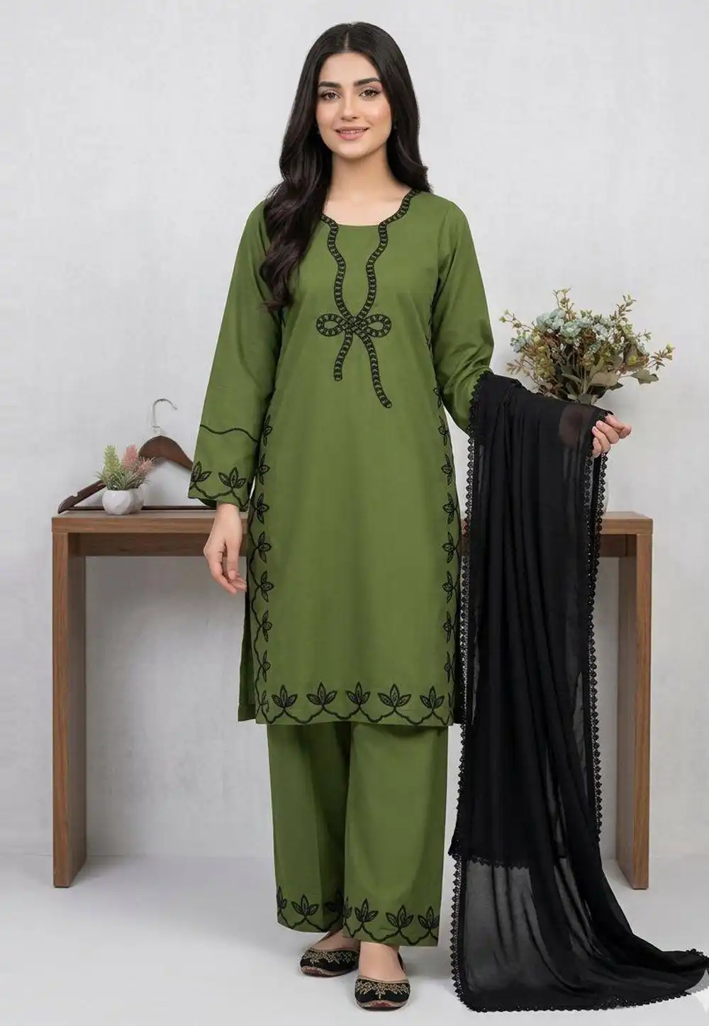 Green Rayon Readymade Palazzo Suit 329632