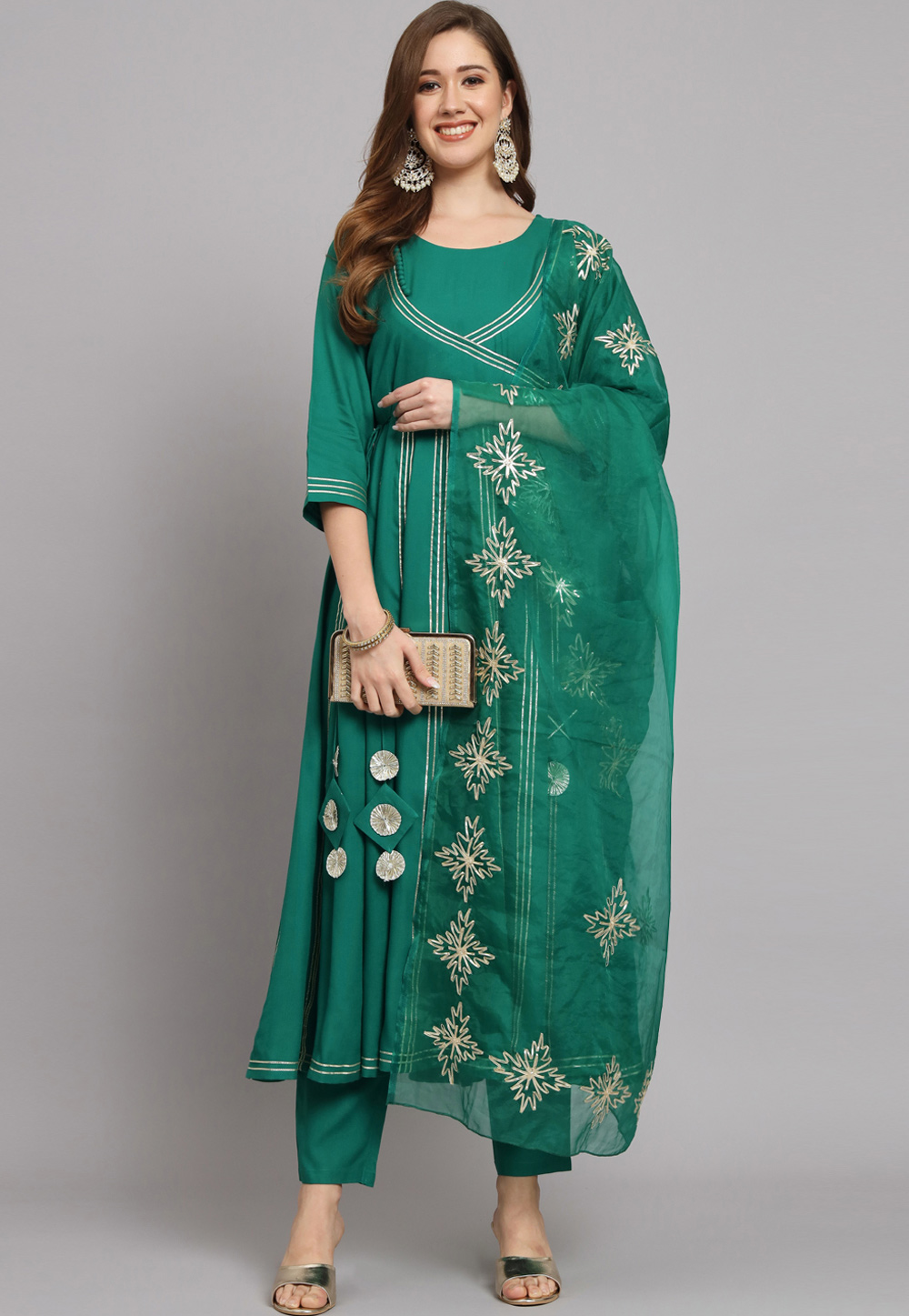 Green Rayon Readymade Pant Style Suit 308668