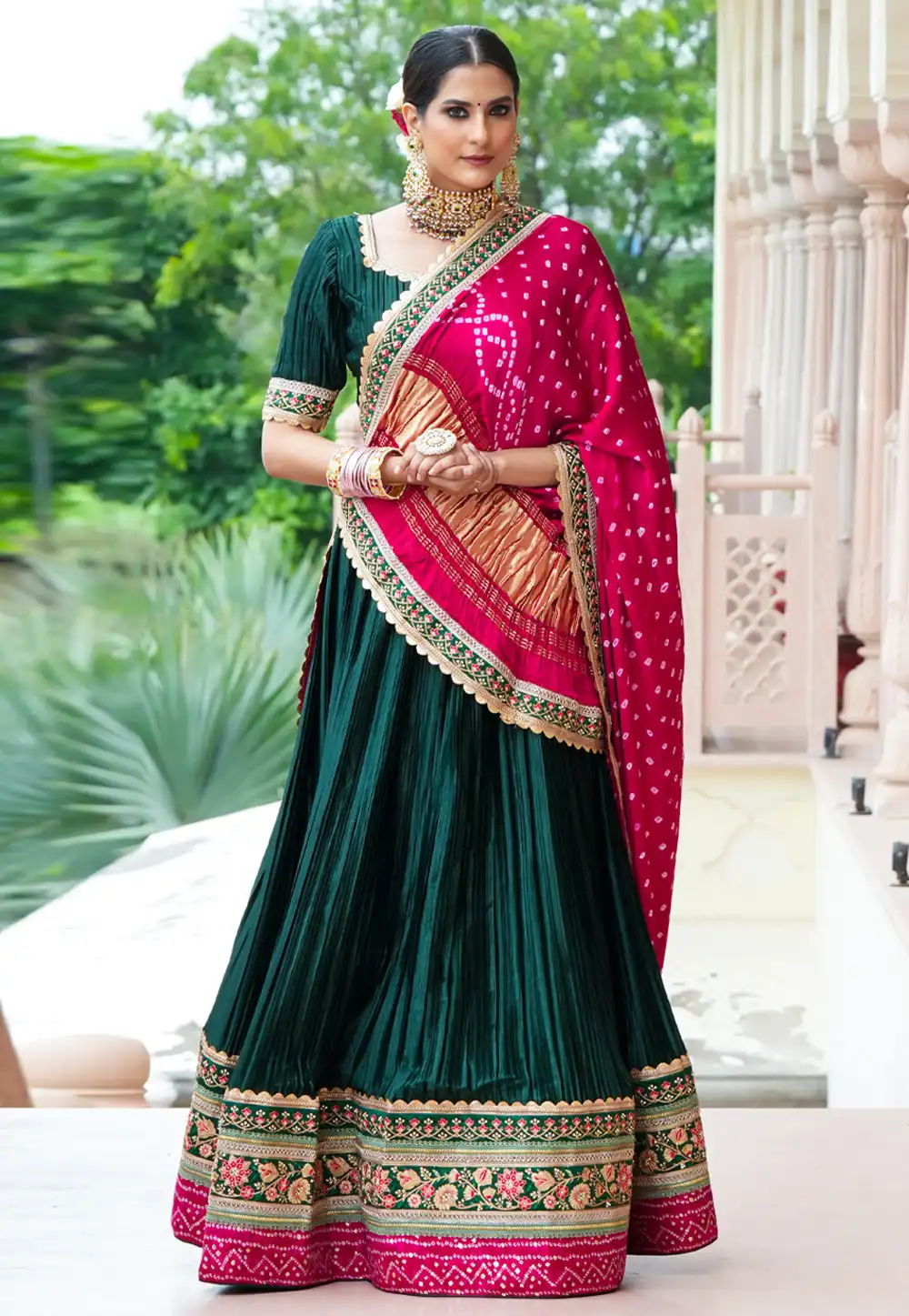 Green Satin A Line Lehenga Choli 313919