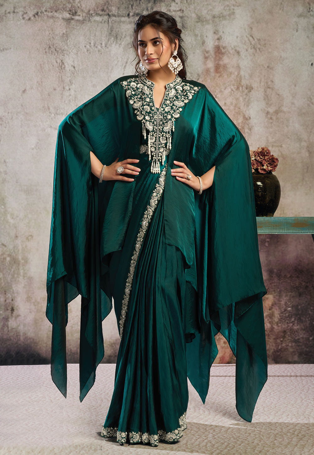 Green Satin Designer Saree 324402