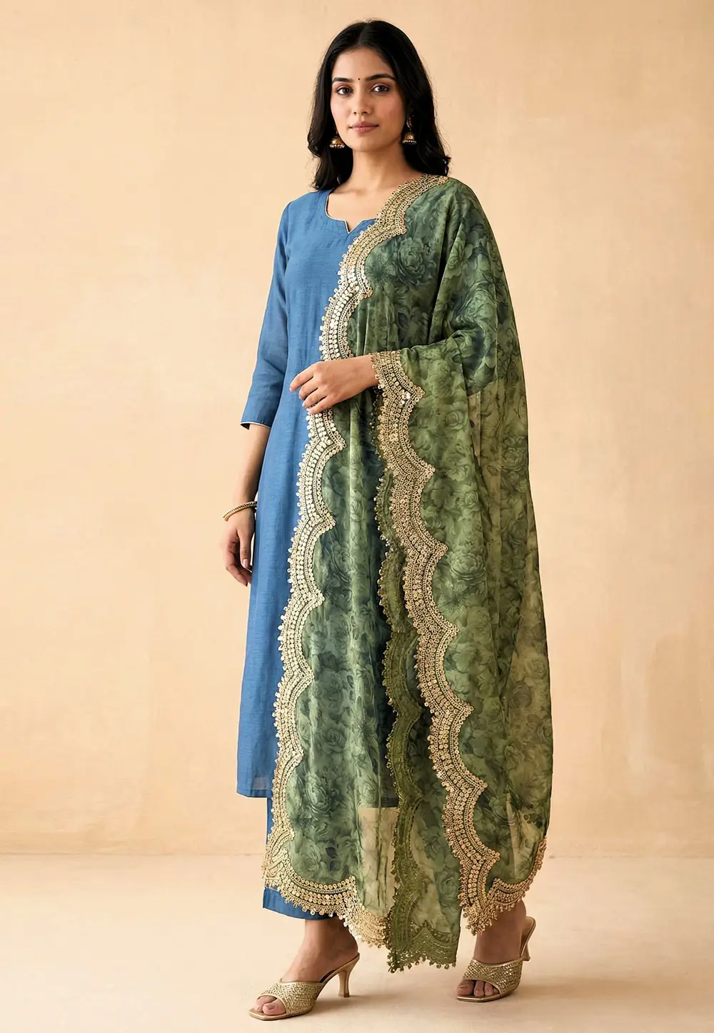 Green Satin Dupatta 332833