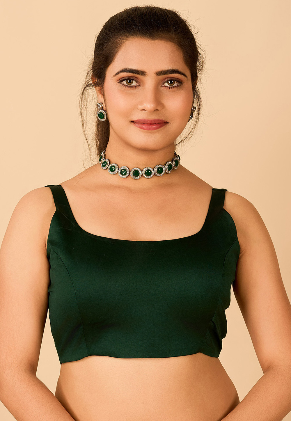 Green Satin Readymade Blouse 285308