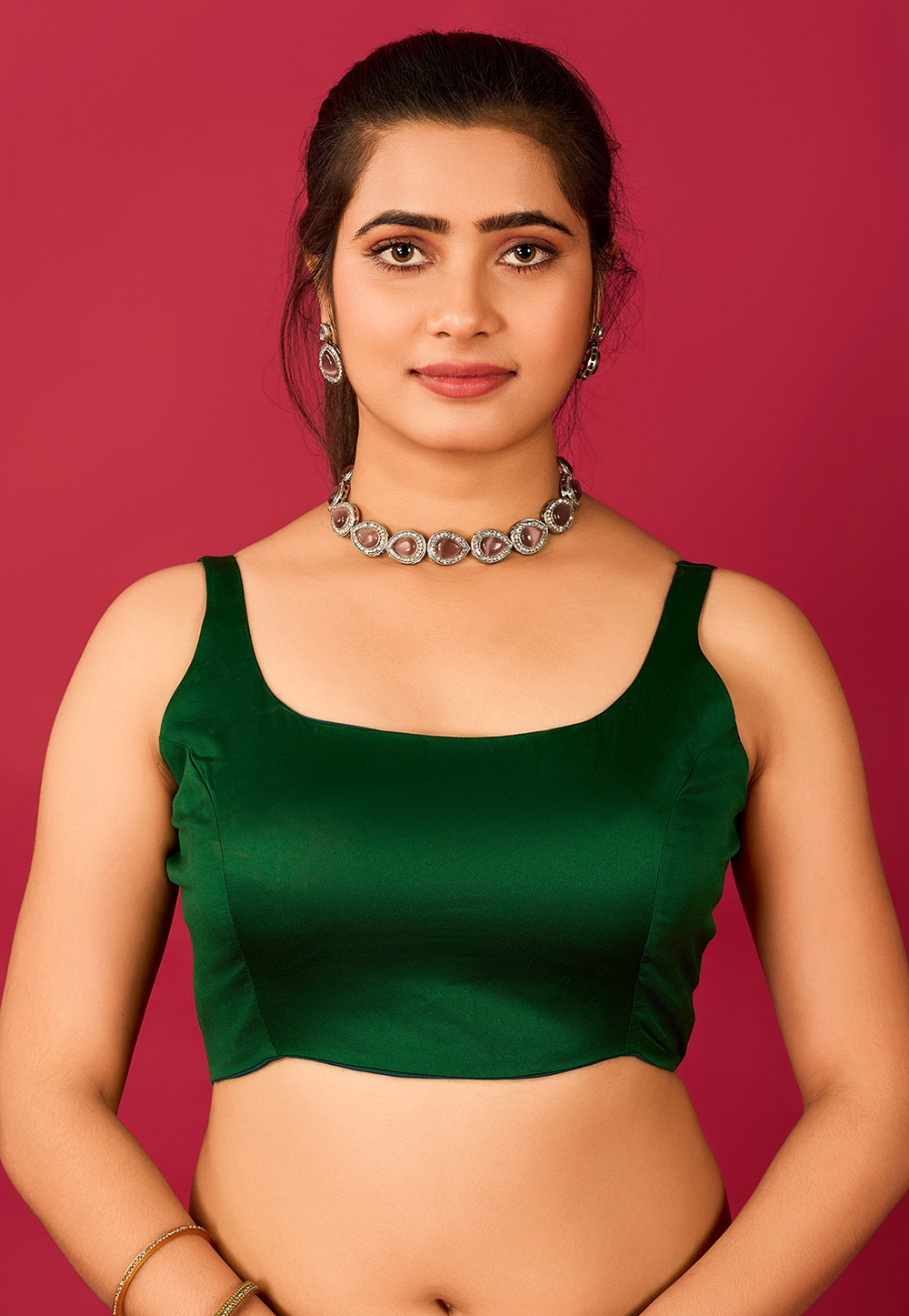 Green Satin Readymade Blouse 285323