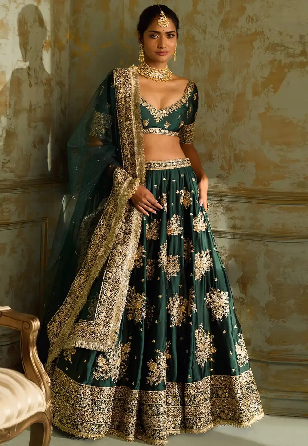 Green Satin Silk Circular Lehenga Choli 329193