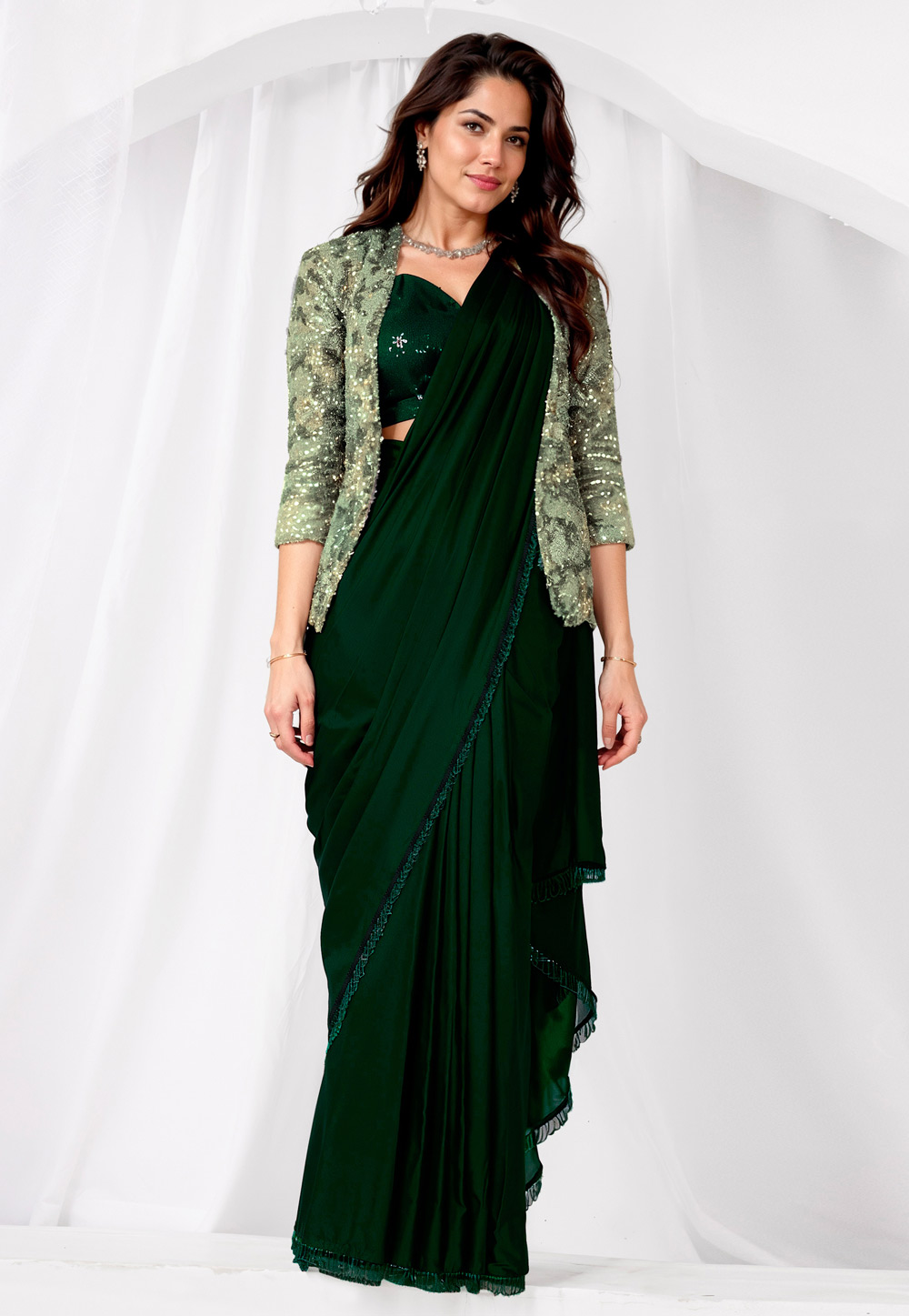 Green Satin Silk Designer Saree 326856