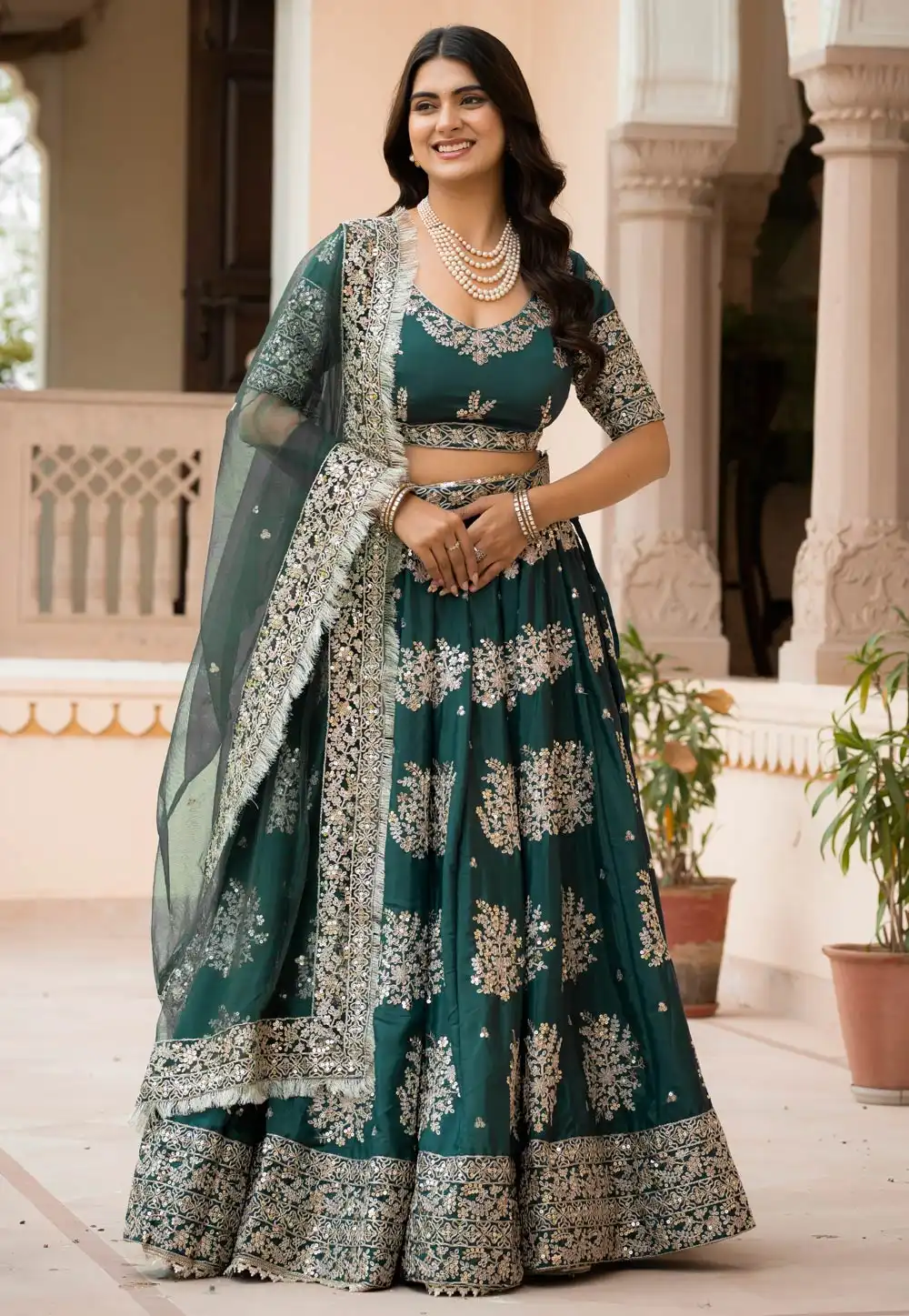 Green Satin Silk Lehenga Choli 329192