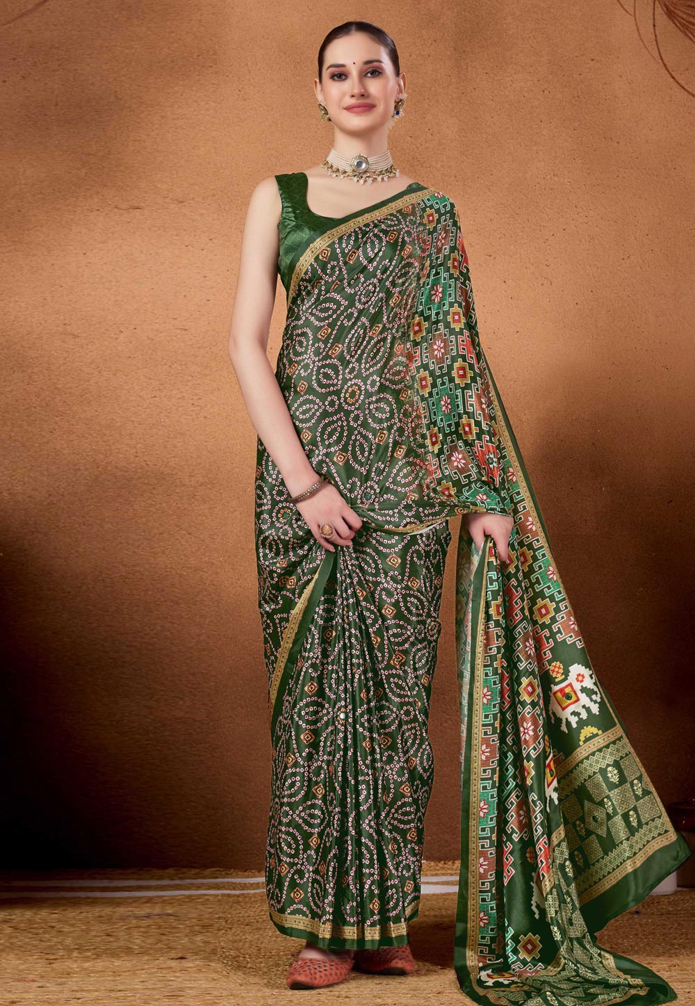 Green Satin Silk Lehenga Saree 327129