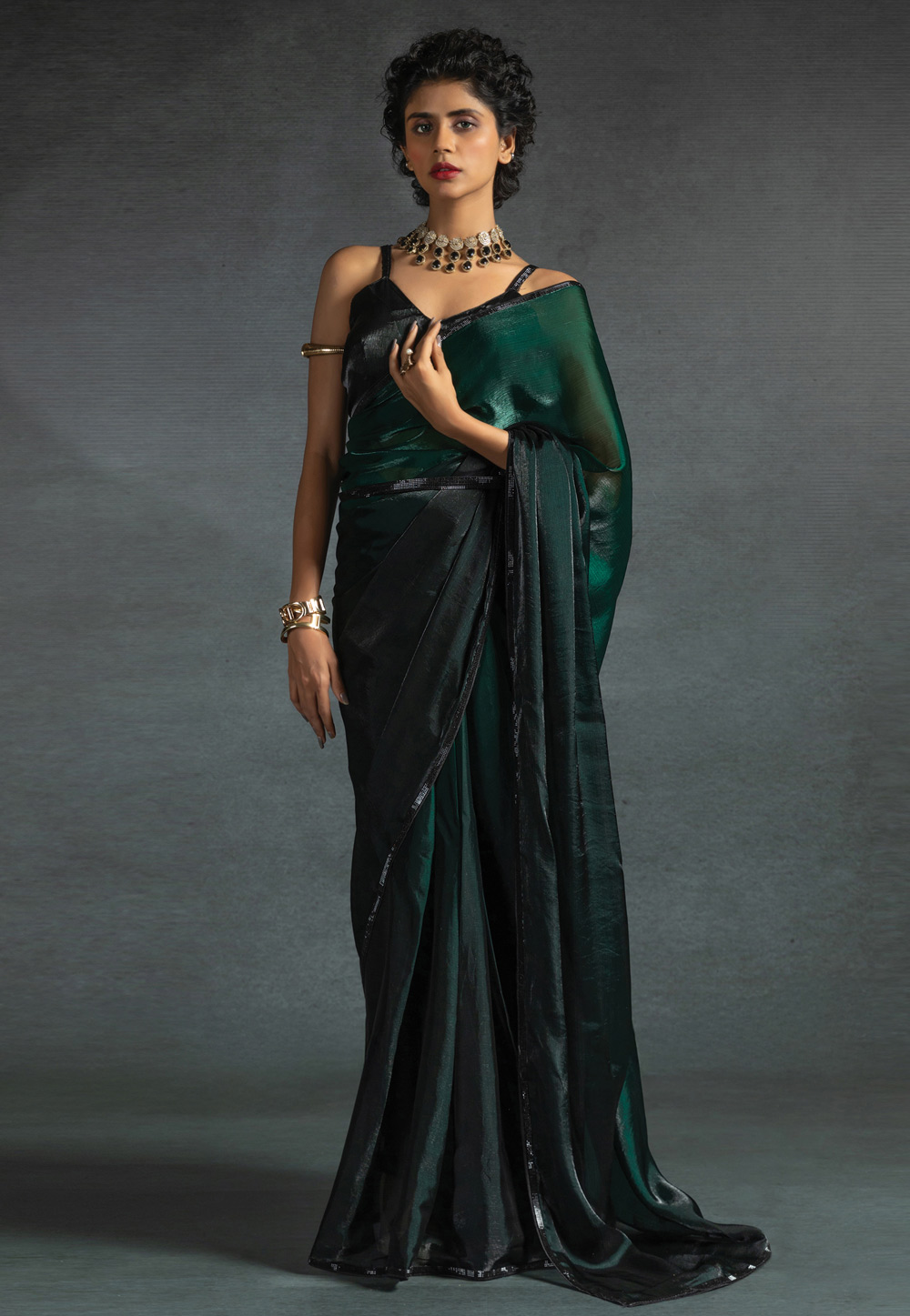 Green Satin Silk Saree With Blouse 308764