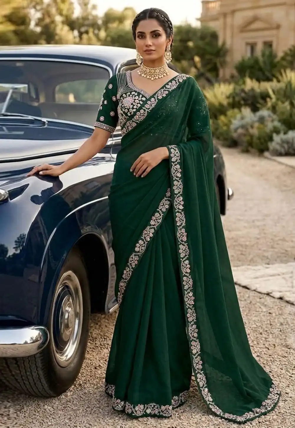 Green Satin Silk Saree With Blouse 328618