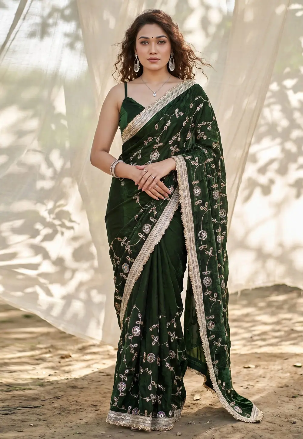 Green Satin Silk Saree With Blouse 335303