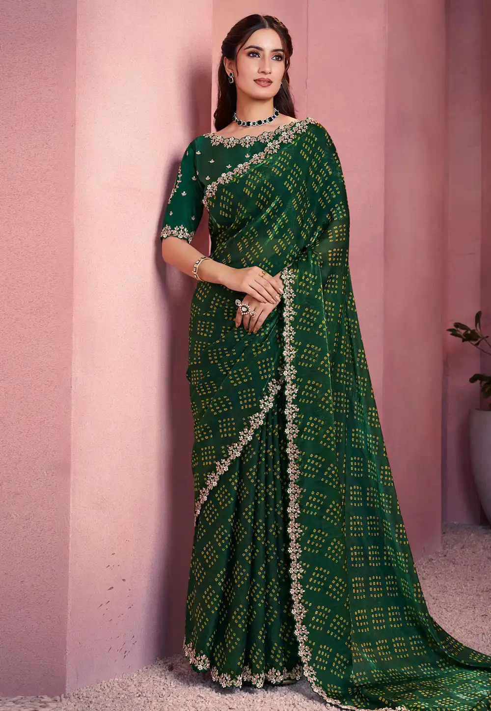 Green Satin Silk Saree With Blouse 317509