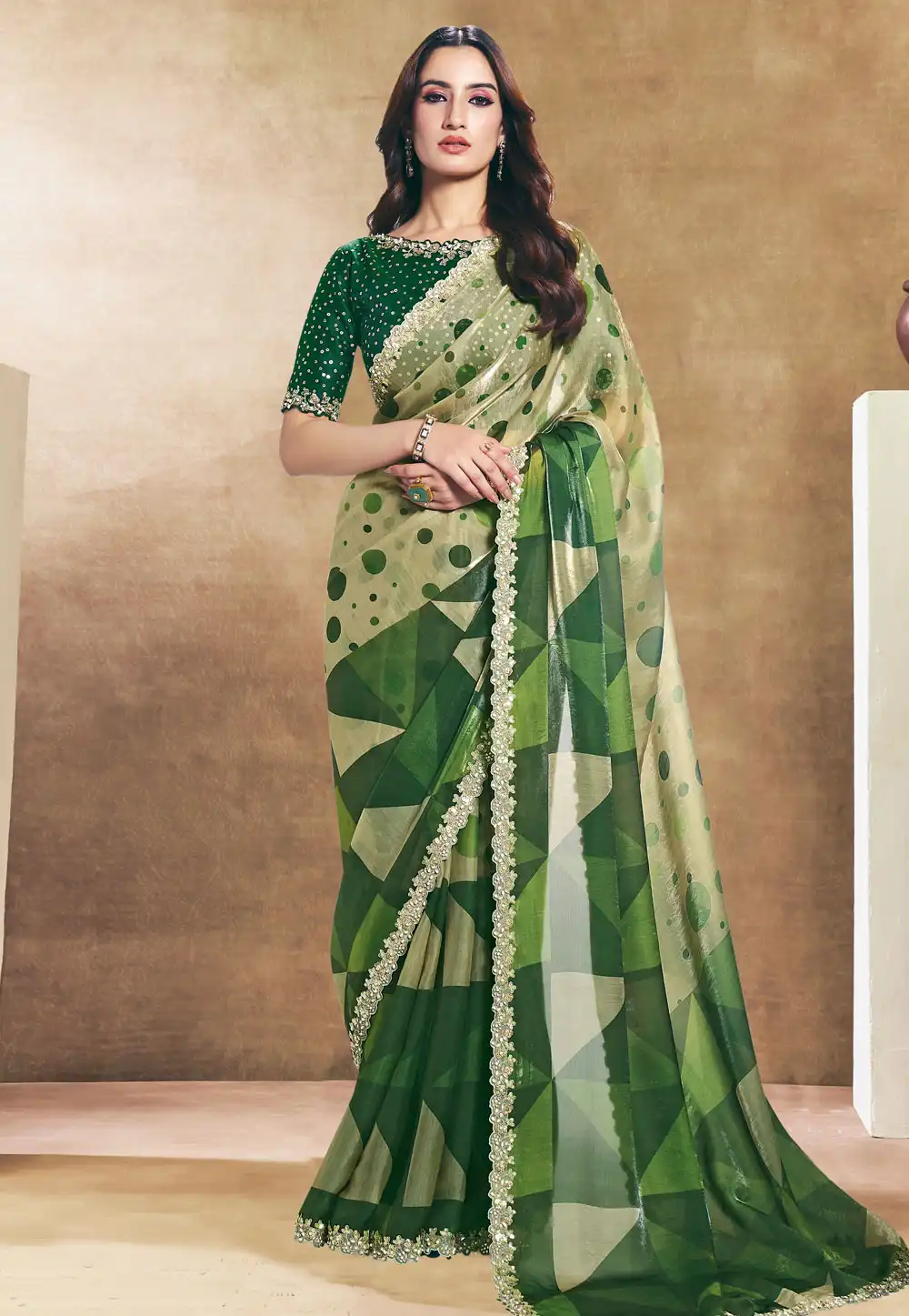 Green Satin Silk Saree With Blouse 328496
