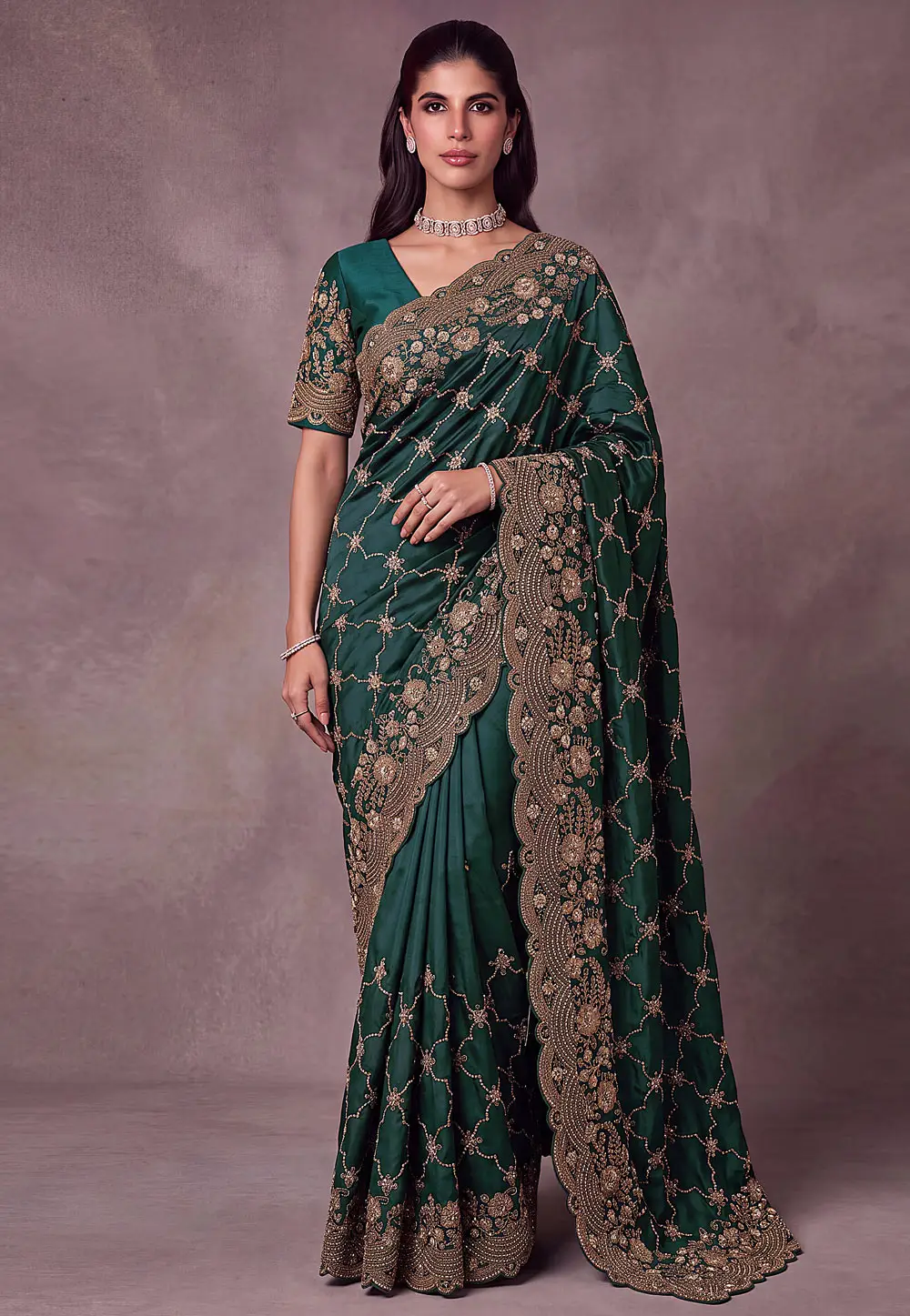 Green Satin Silk Saree With Blouse 334129