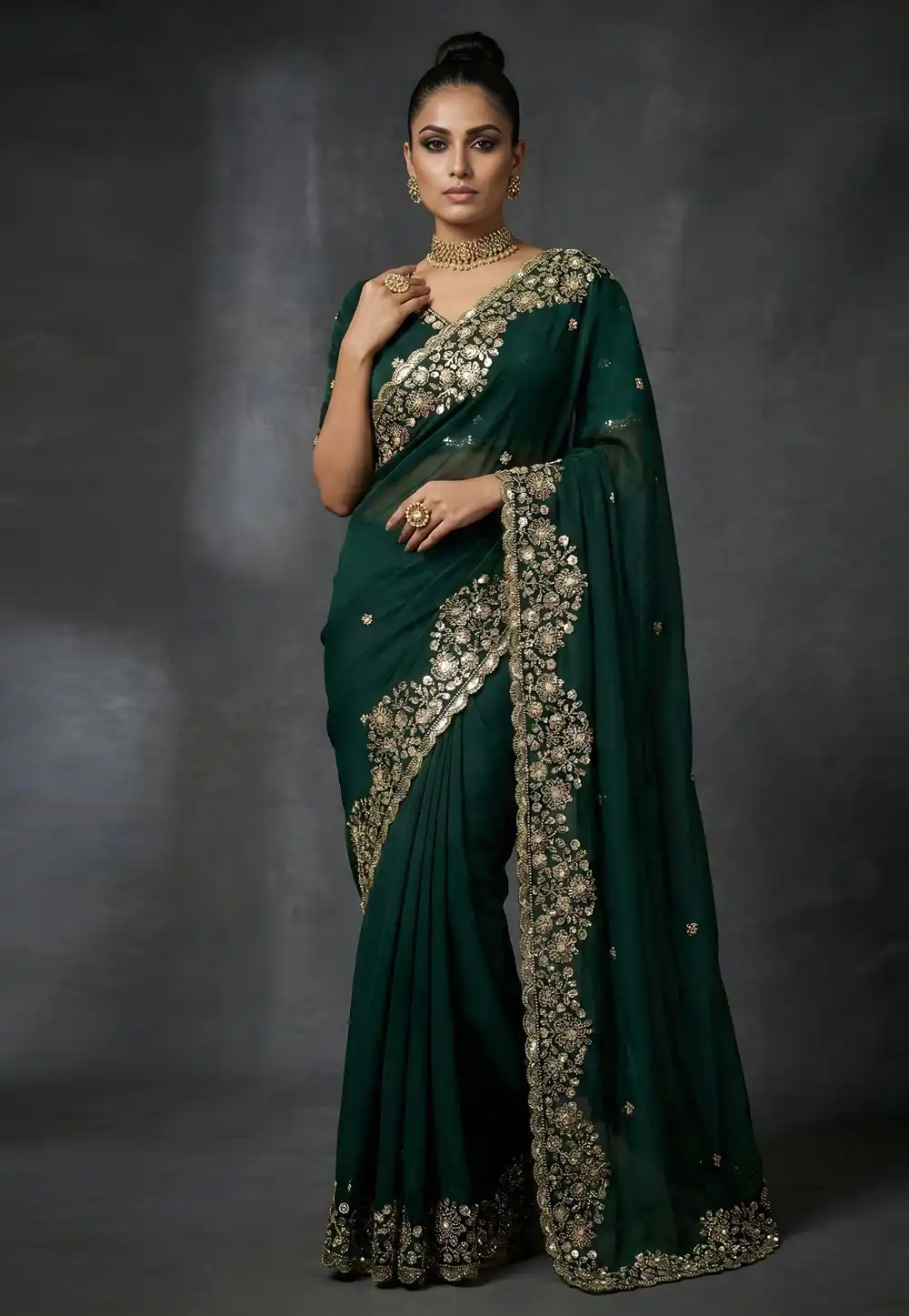 Green Satin Silk Saree With Blouse 322393