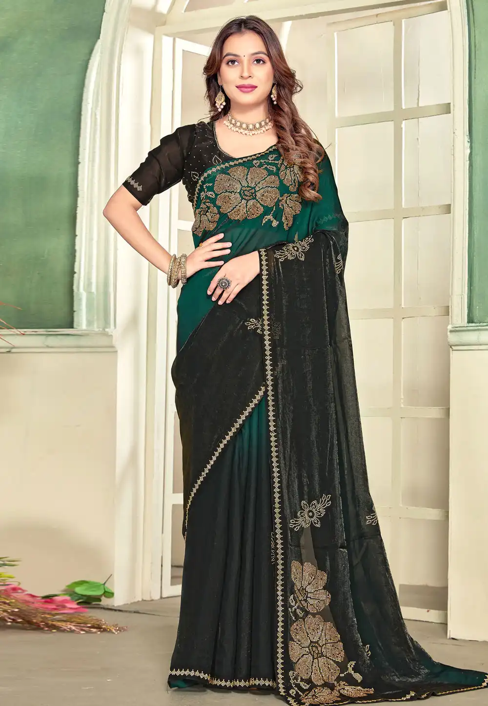 Green Satin Silk Saree With Blouse 320162