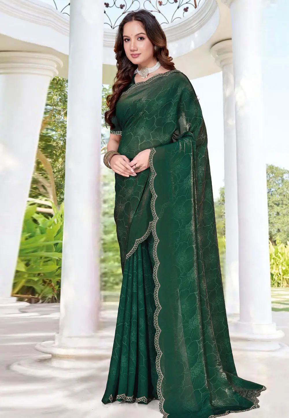 Green Satin Silk Saree With Blouse 334789
