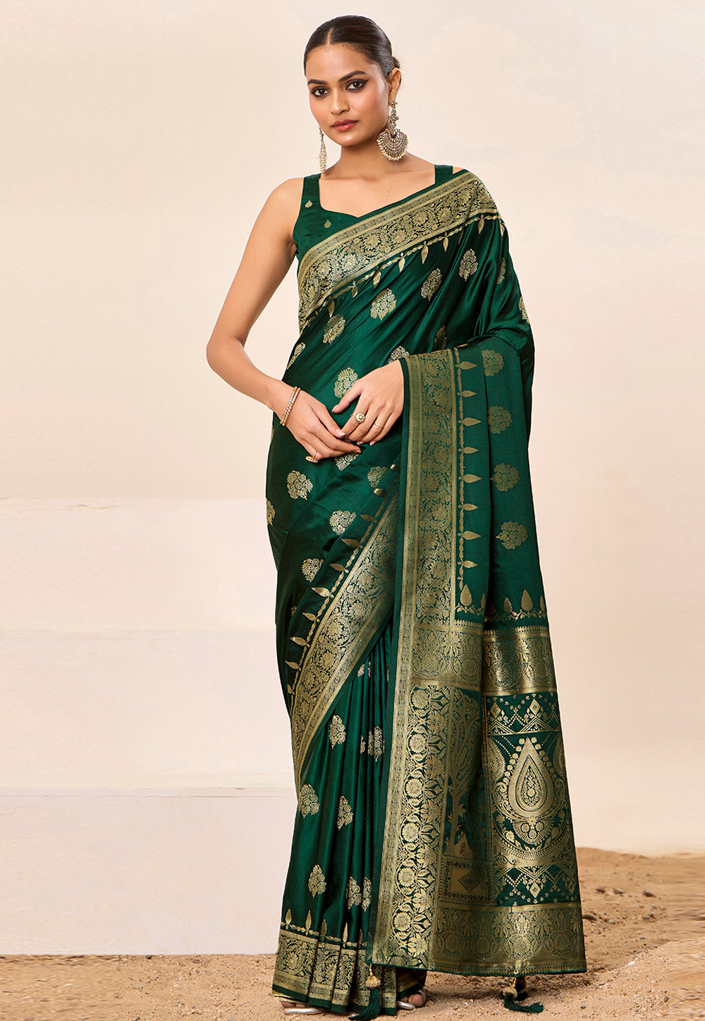 Green Satin Silk Saree With Blouse 311278