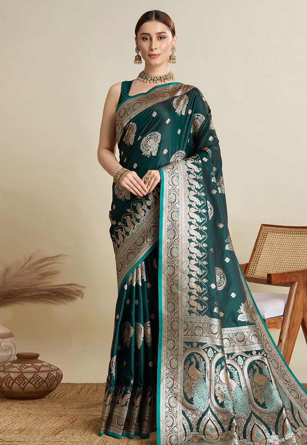 Green Satin Silk Saree With Blouse 311607