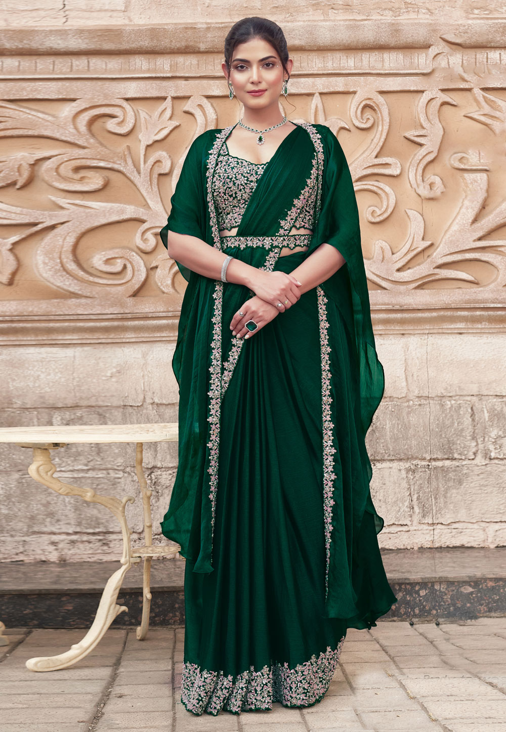 Green Shimmer Chiffon Designer Saree 306997