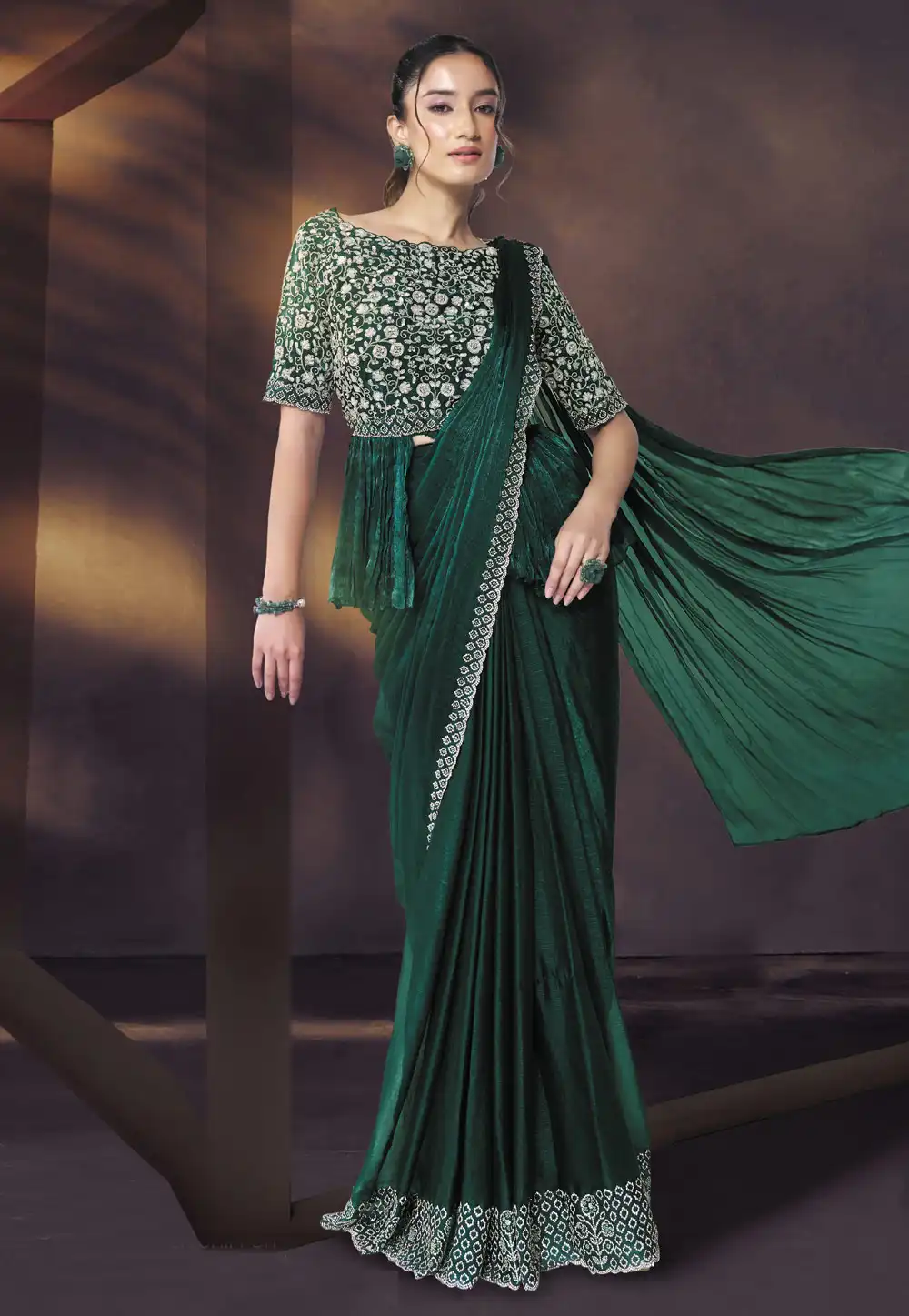 Green Shimmer Chiffon Saree With Blouse 318958