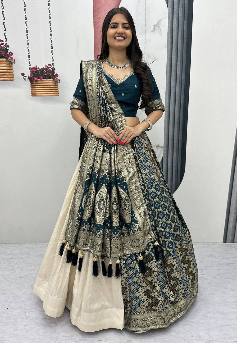 Green Shimmer Circular Lehenga Choli 325983
