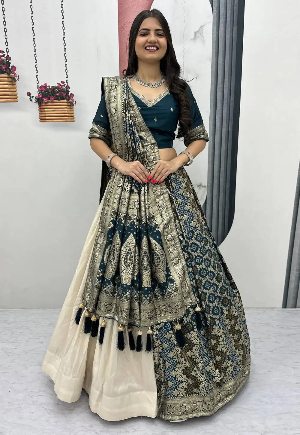 Green Shimmer Circular Lehenga Choli 325983