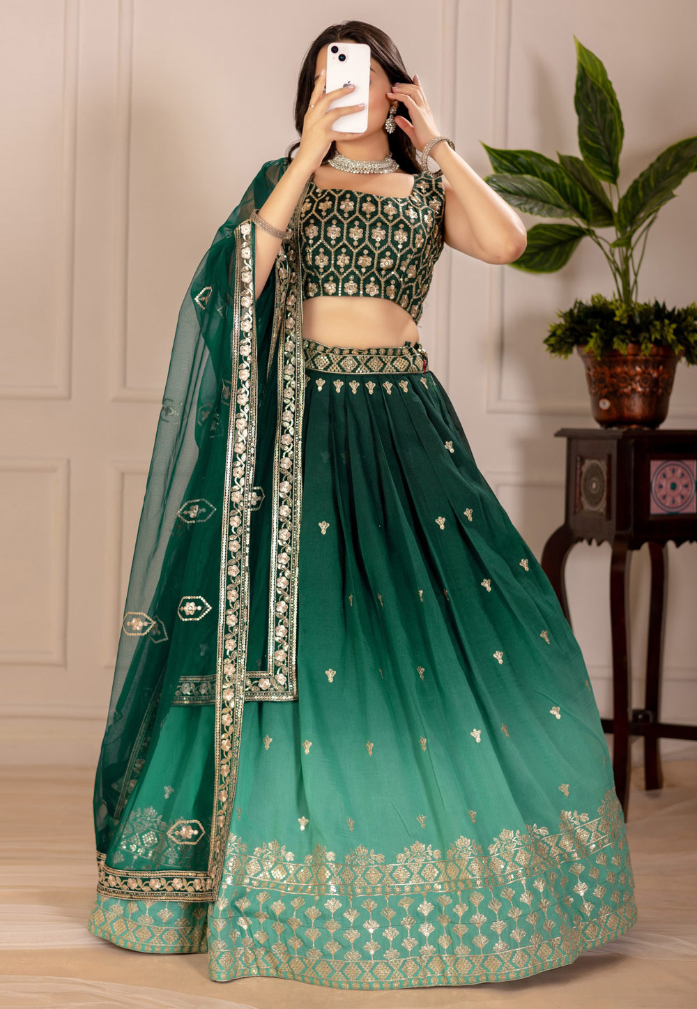 Green Shimmer Lehenga Choli 311221