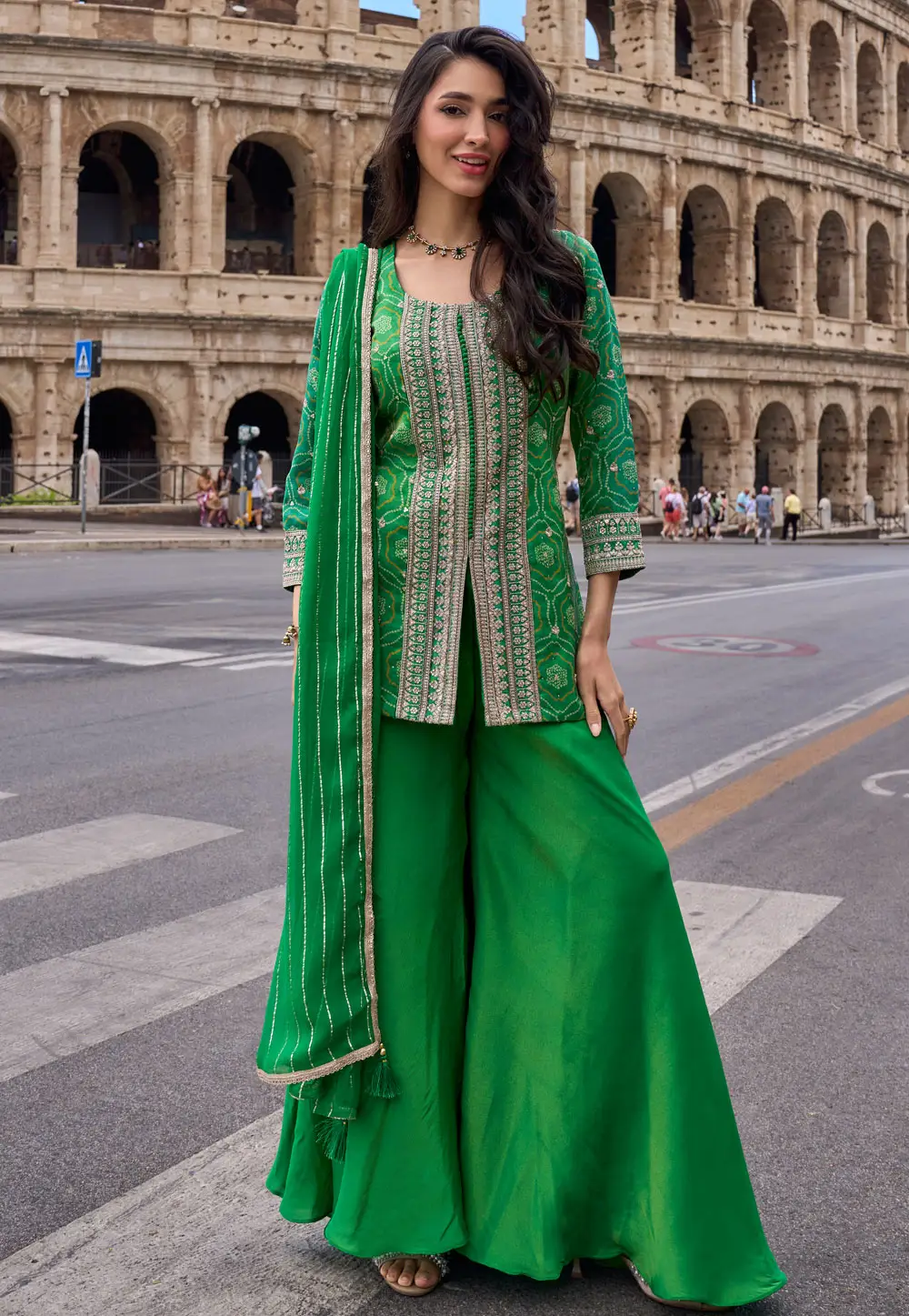 Green Shimmer Palazzo Suit 333565