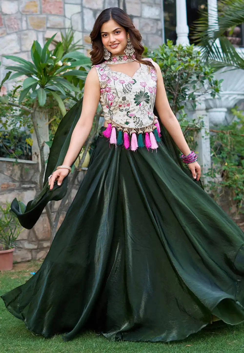 Green Silk A Line Lehenga Choli 315246