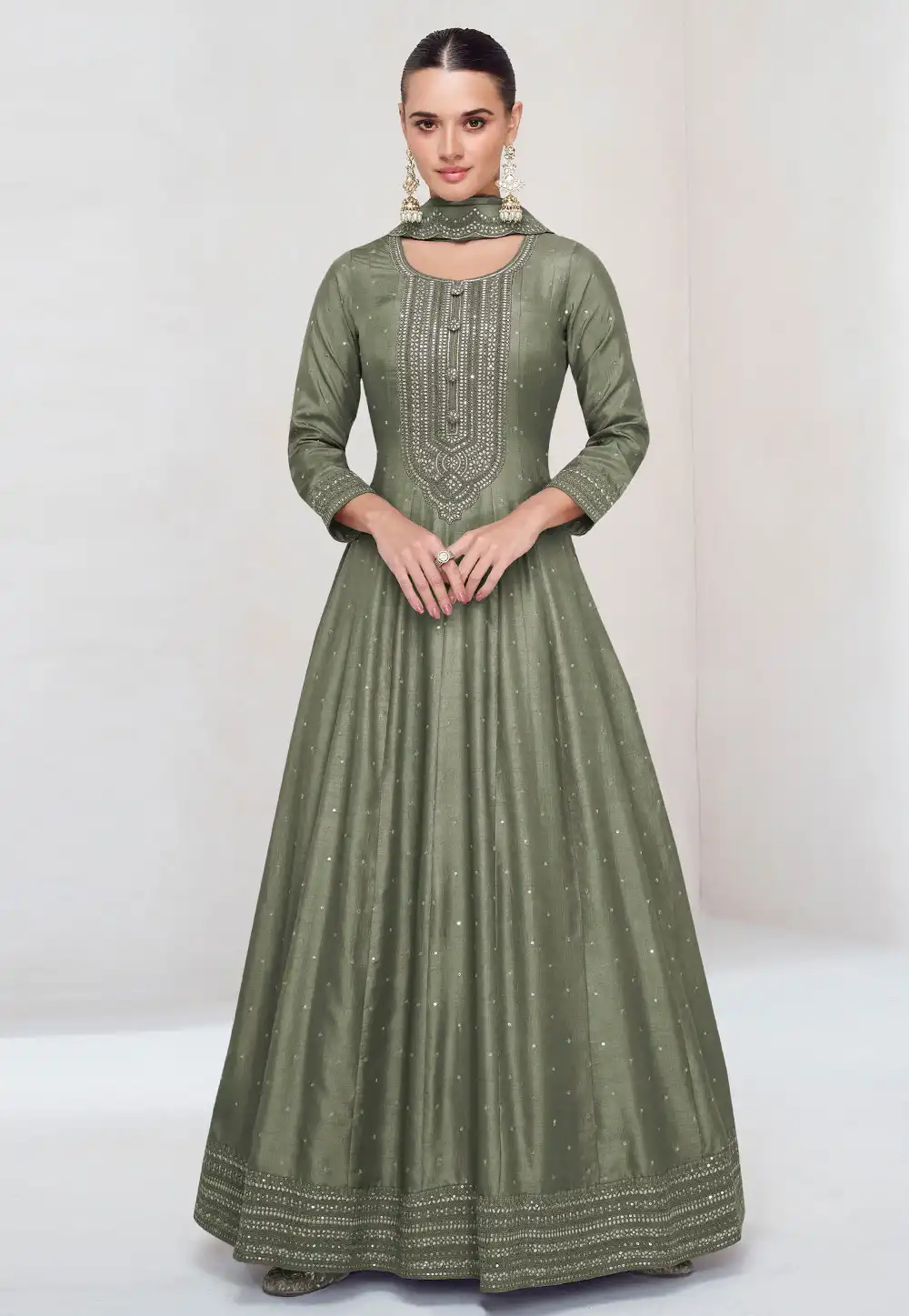 Green Silk Anarkali Suit 314596