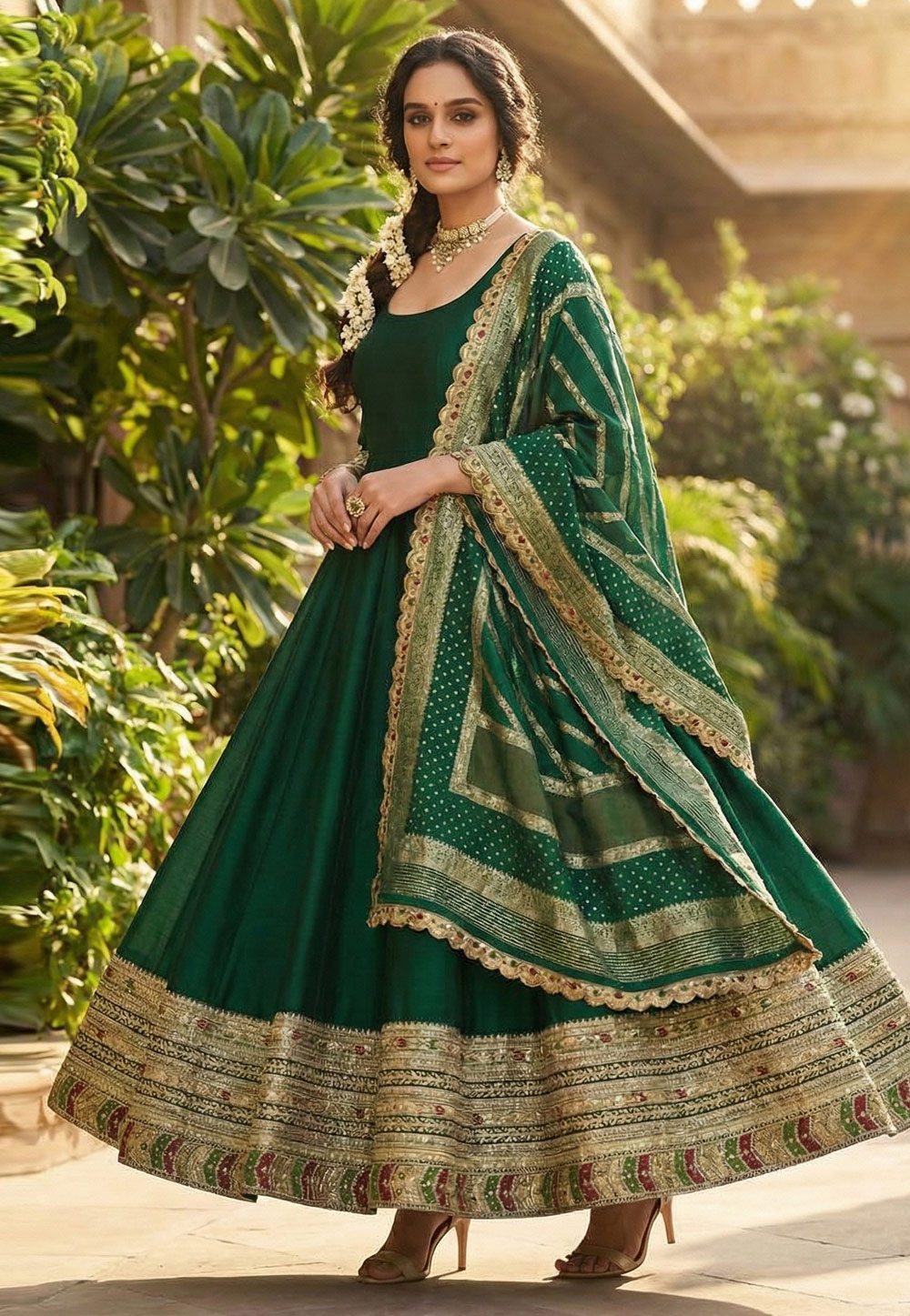 Green Silk Anarkali Suit 326980