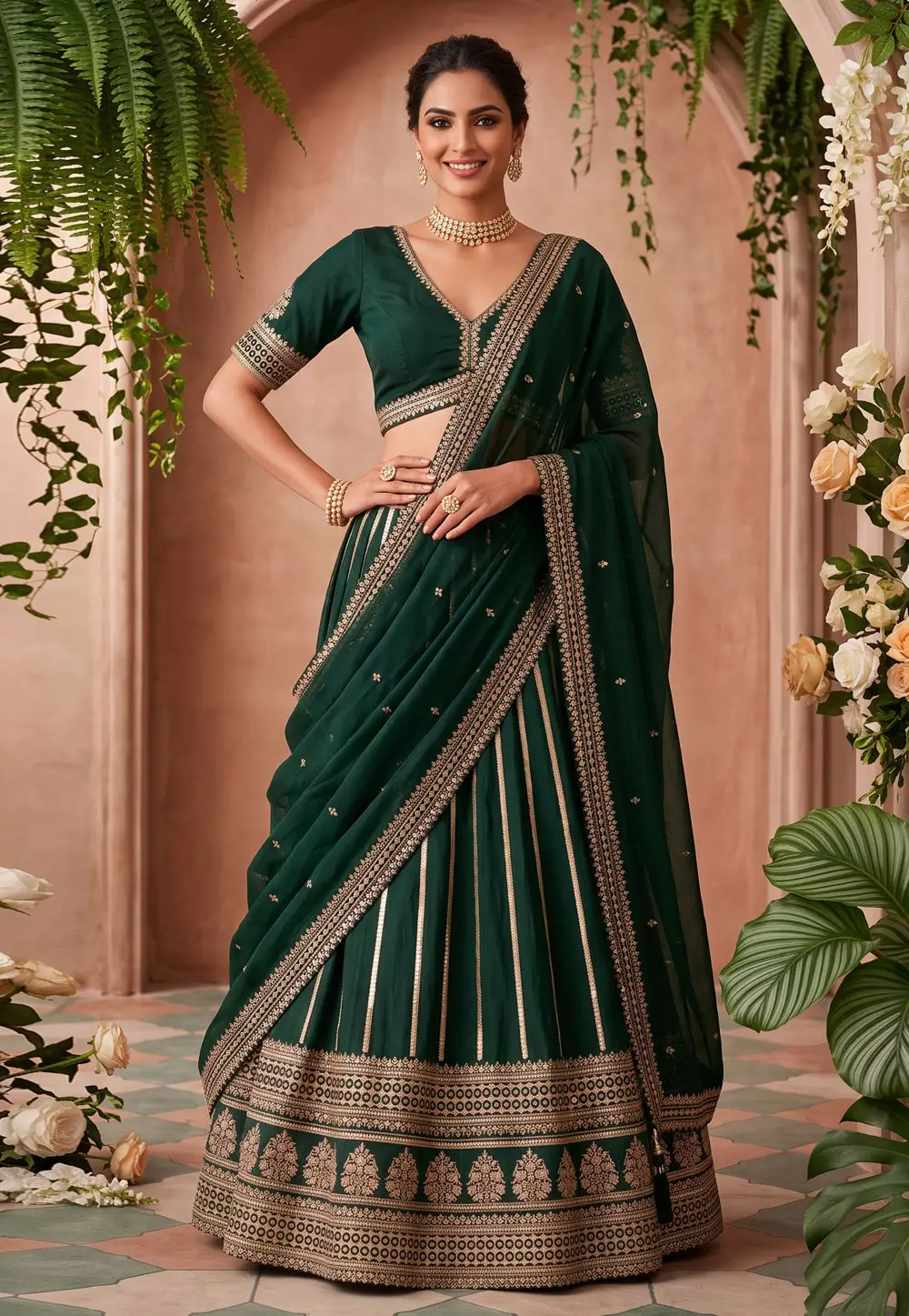 Green Silk Circular Lehenga Choli 333571