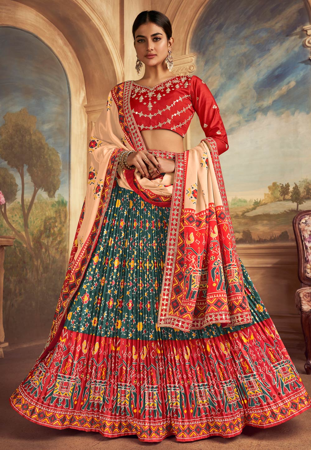 Green Silk Circular Lehenga Choli 283676