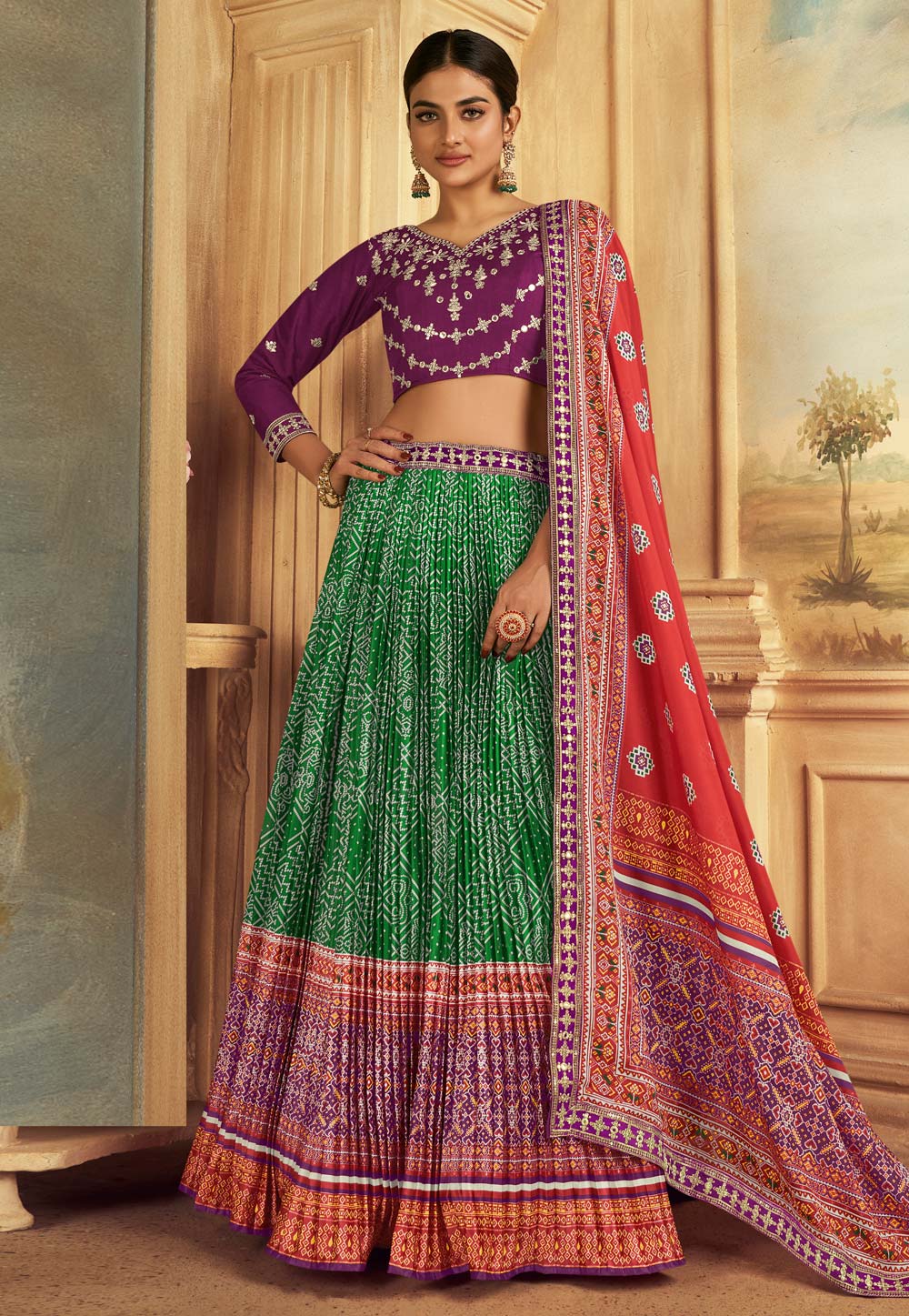 Green Silk Circular Lehenga Choli 283682