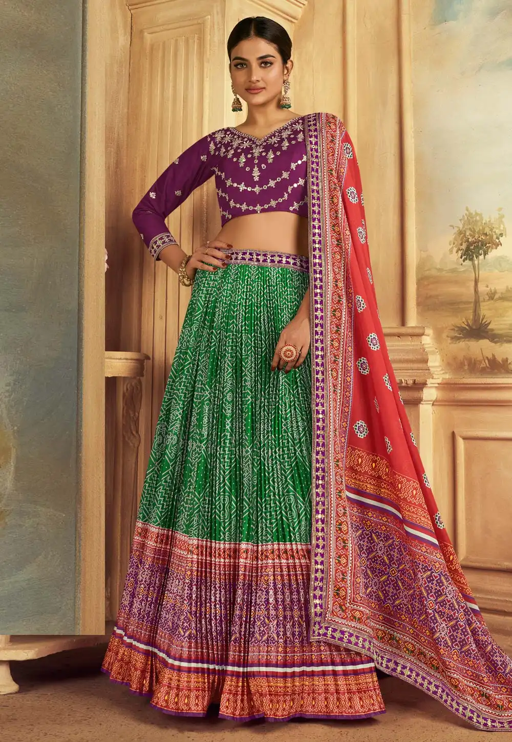 Green Silk Circular Lehenga Choli 283682