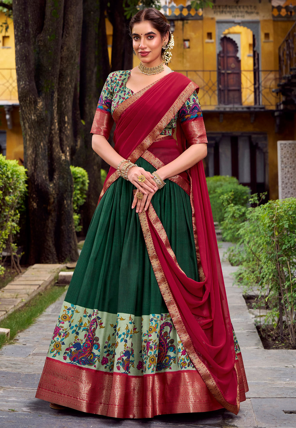 Green Silk Circular Lehenga Choli 319237