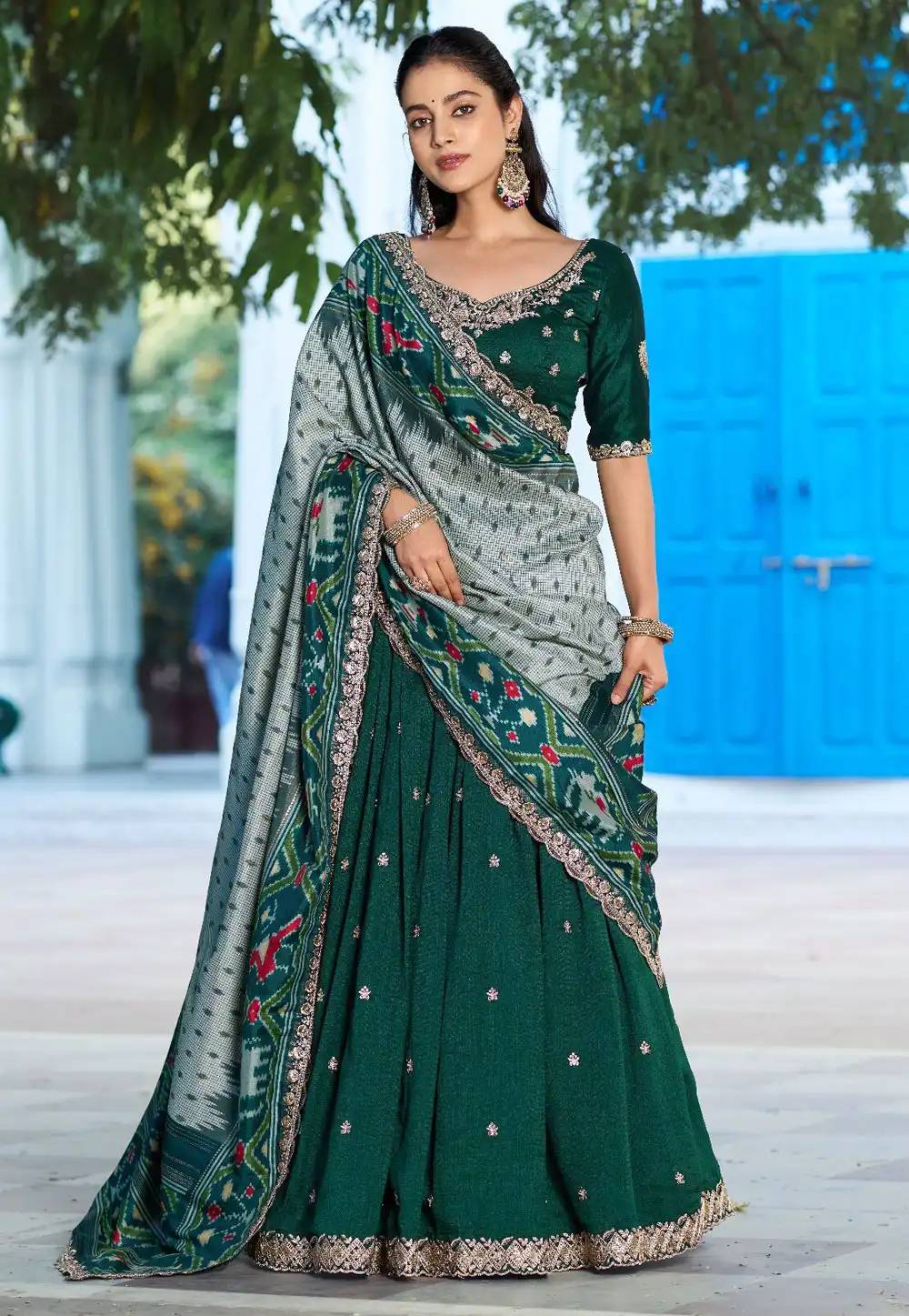 Green Silk Circular Lehenga Choli 328671