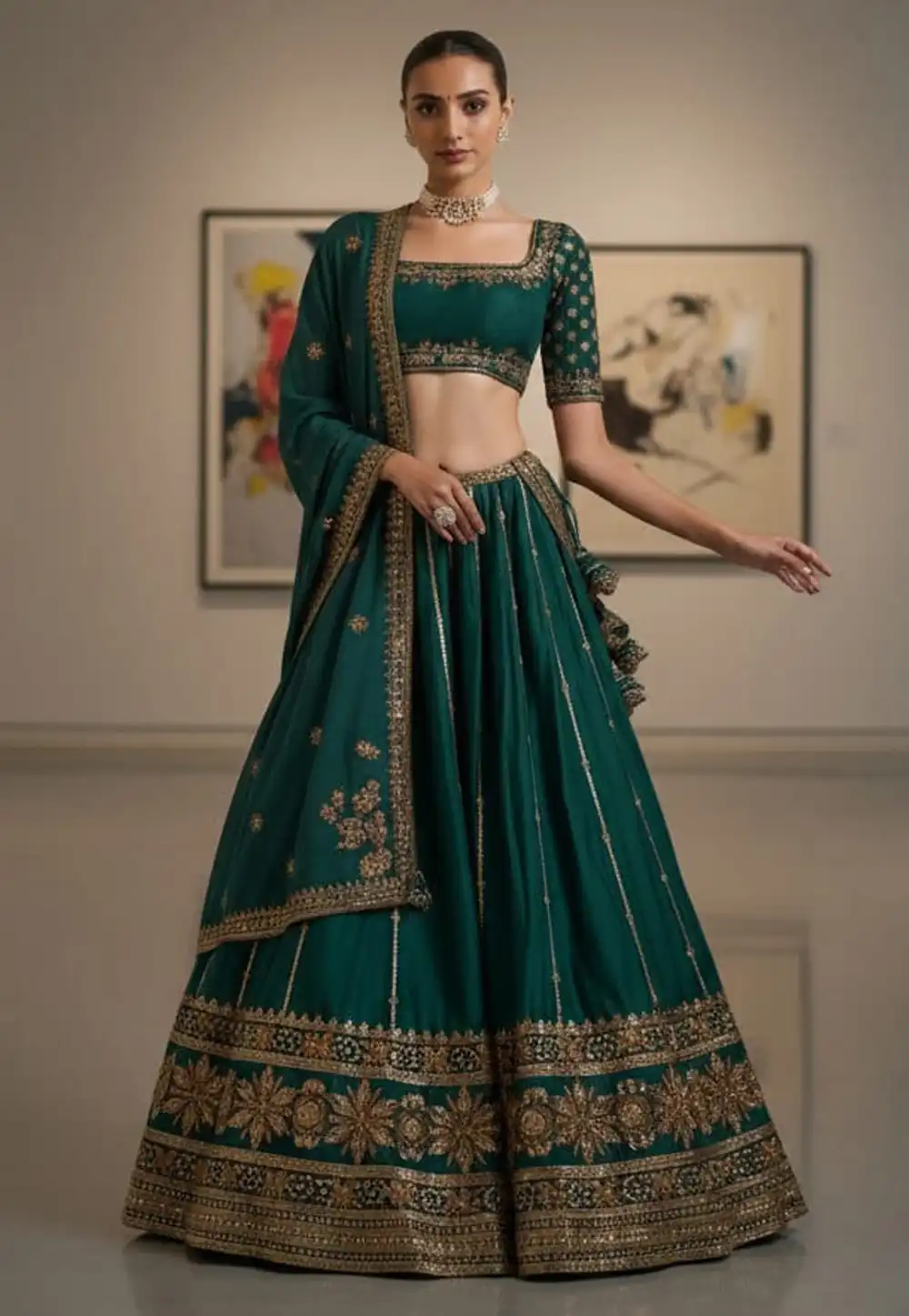Green Silk Circular Lehenga Choli 330434