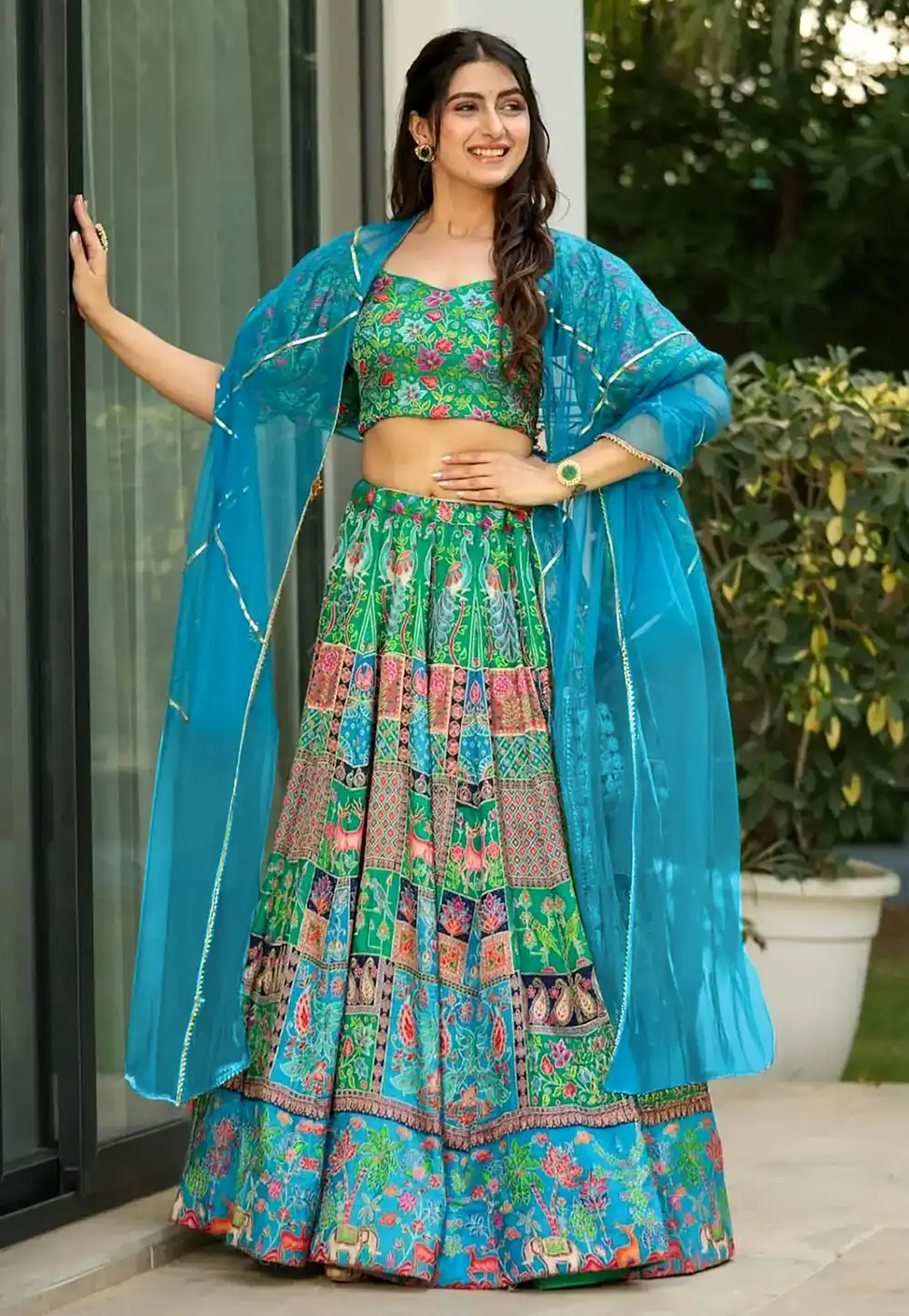 Green Silk Floral print Lehenga choli 315812